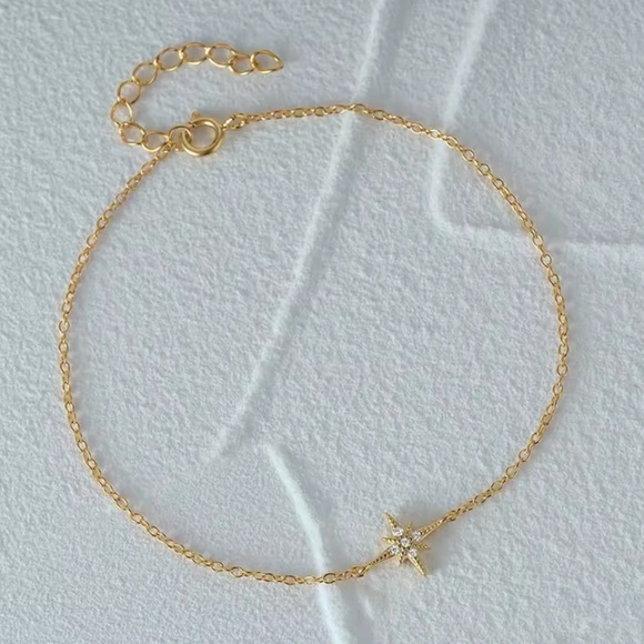 925 Sterling Silver North Star Bracelet, 14K Gold Celestial Bracelet, - Picture 3 of 3